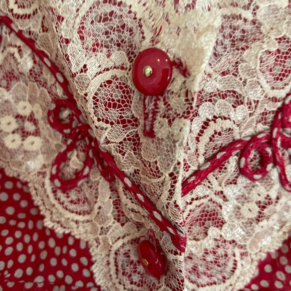 Betsey Johnson silk polka dot girly western style top. Sz 2 - Picture 2 of 7